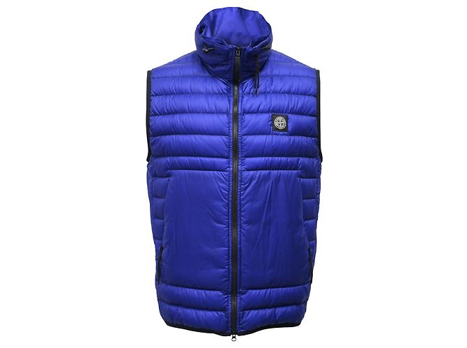 Blauer Polyamid-Daunenweste mit Compass-Patch von Stone Island