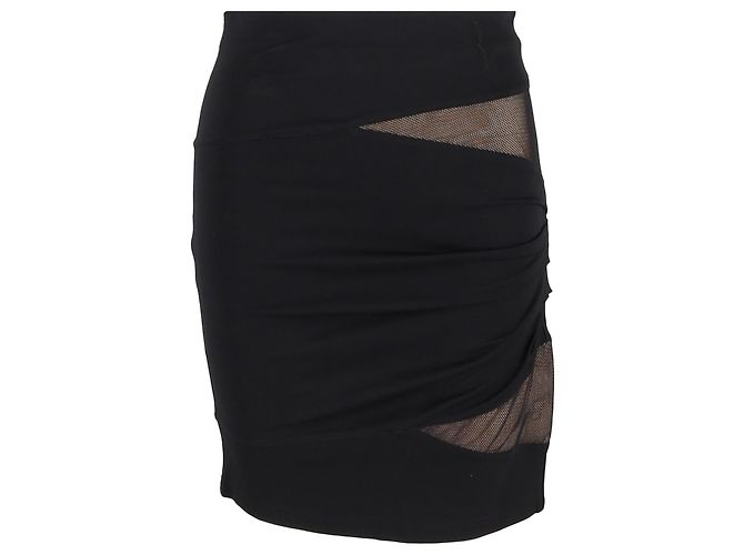 Autre Marque Falda mini de rayón negro con acentos de malla de Alexander Wang