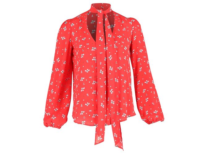 Autre Marque Blusa Stampata Rixo in Seta Rossa