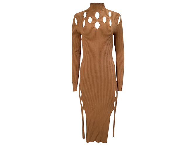Autre Marque Braun geripptes Strick-Midikleid mit Ausschnitten von Dion Lee Rot