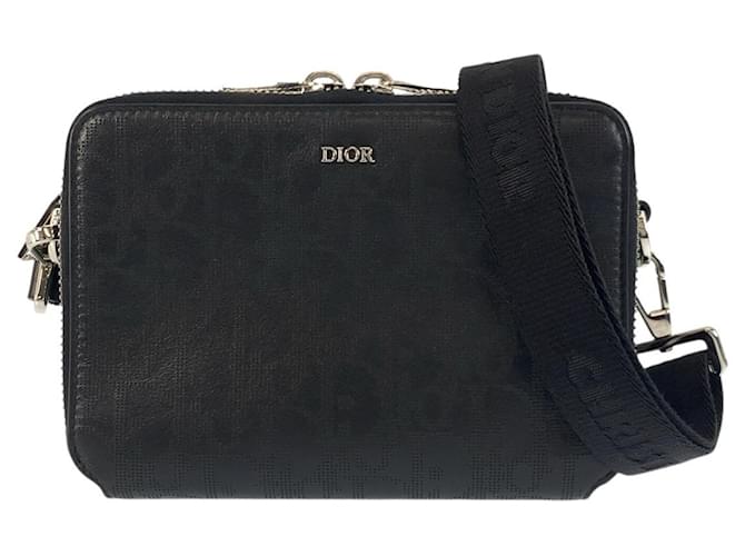 Christian Dior Dior Oblique Leather Shoulder Bag Black  ref.2215486