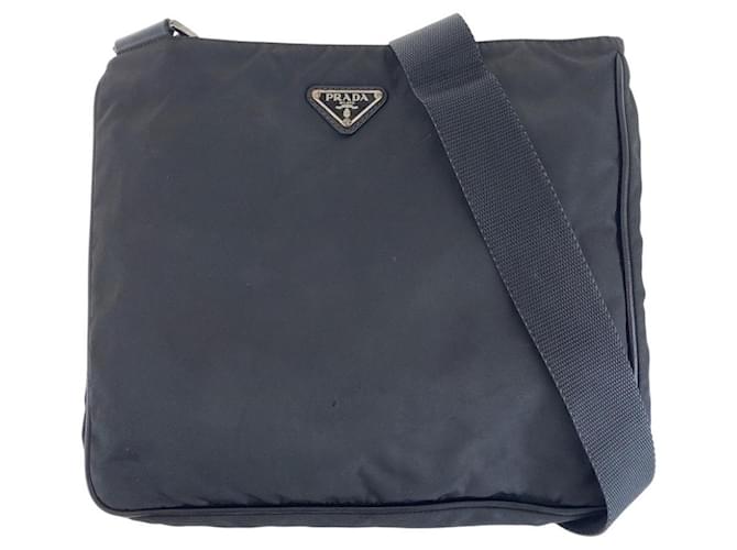 Prada Tessuto Saffiano Nylon Leather Shoulder Bag Black  ref.2215547