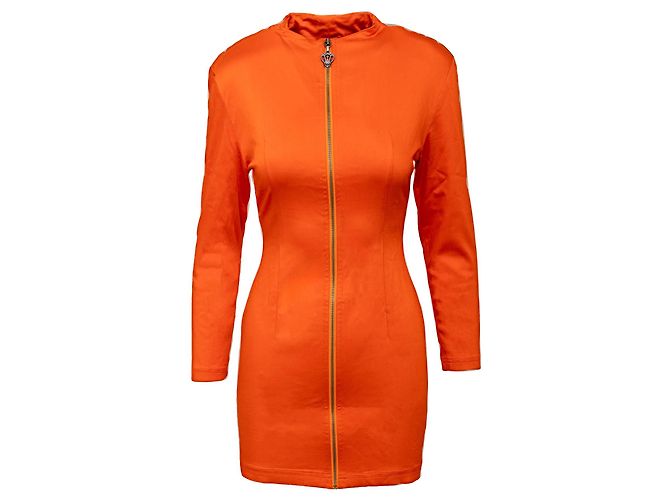 Gianni Versace Vestido Mini Versus com Zíper Laranja