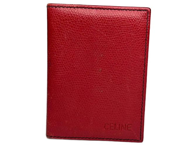 Céline Porte-cartes en cuir vintage Celine Paris rouge