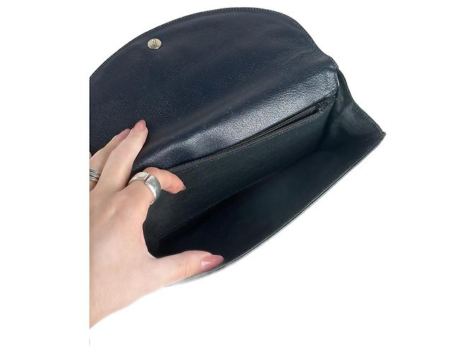 Vintage Courreges Paris Leder-Clutch schwarz