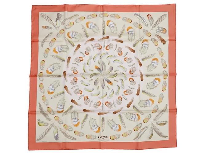 Silk In Hermès Hermes Carre 90 Scarf Feather II Plumes Beige  ref.2217138