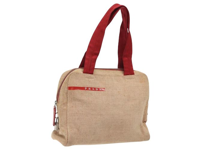 PRADA Hand Bag Canvas Red Silver Auth bs25015 Silvery