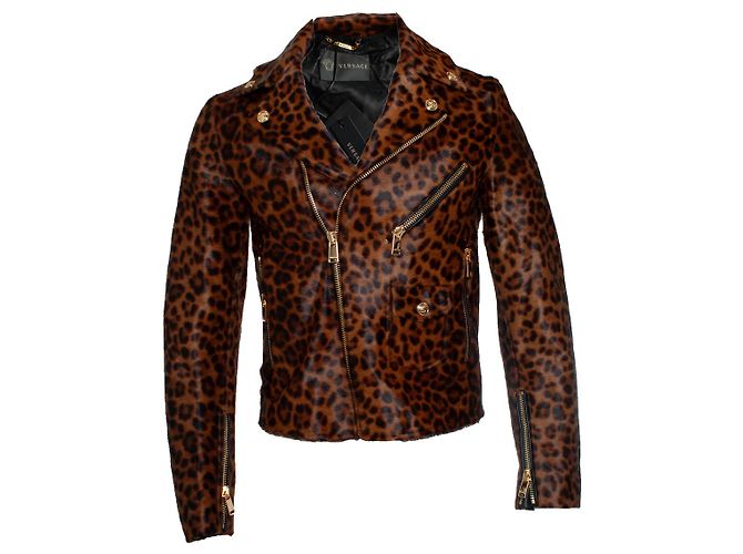 Versace, Ponyskin leopard biker jacket FW24 Brown