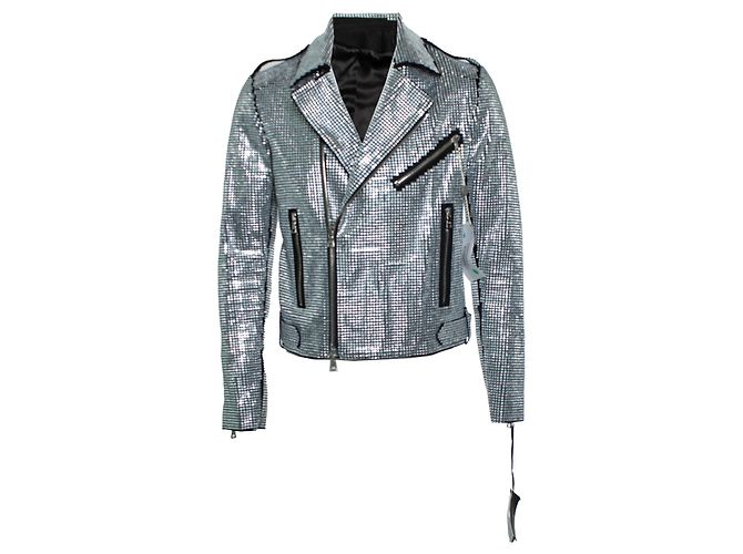 Giacca da motociclista impreziosita da cristalli Balmain Nero Argento
