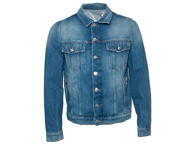 Jaqueta de denim azul com logo Rockstar da Balmain