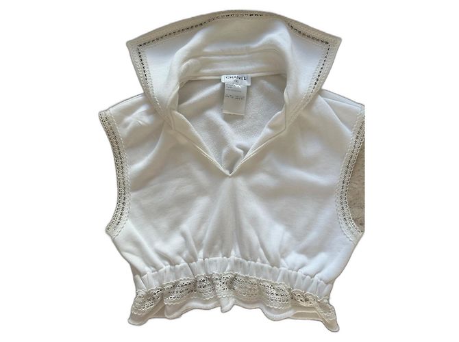 T-shirt sem mangas de algodão branco Chanel