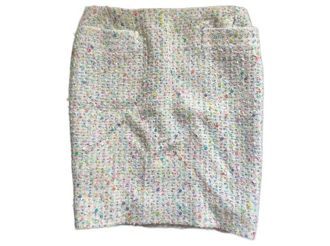 Chanel Skirt White Tweed and Multicolored Sequins Eggshell