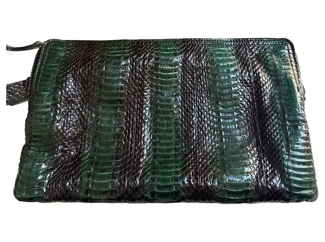 Lanvin Python Leather Clutch Green Dark green