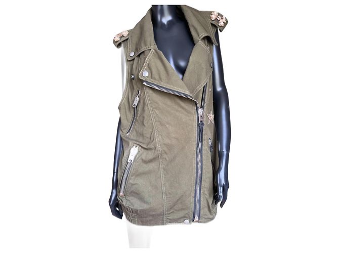 Colete oversized adornado Coach Crystal Khaki de algodão Caqui