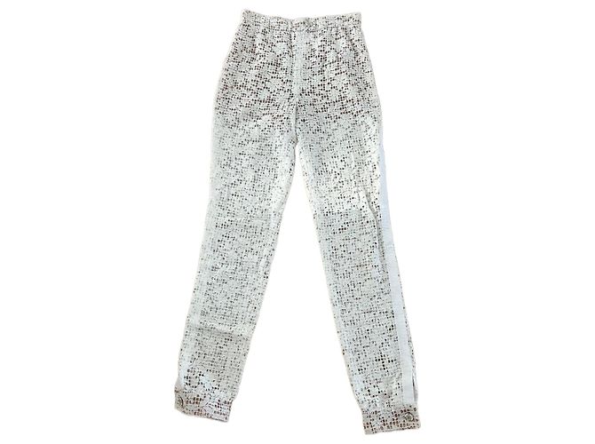 Calça Chanel branca de viscose e renda Branco