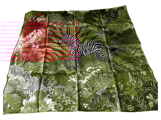 Hermès scarf titled 'Mountain Zébra' by Alice Shirley in its box and gift box. Pink Red Coral Silk  ref.2216546