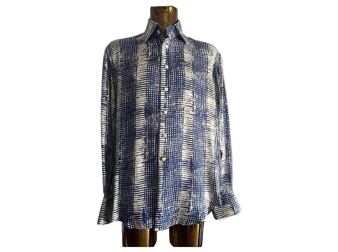Camisa de seda da Billionaire Branco Azul