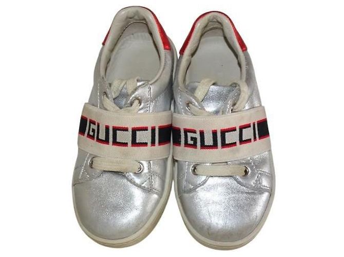 GUCCI ACE UNISEX LEDERSNEAKER Silber