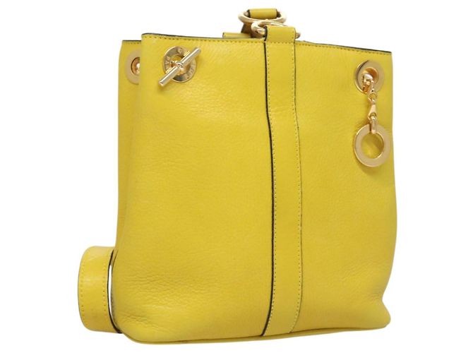 Céline Sac à épaule CELINE en cuir jaune doré Auth sw496