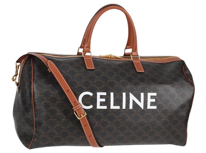 Céline Borsa Boston CELINE Triomphe in pelle PVC 2 in 1 nera e oro Auth nb467M Nero D'oro