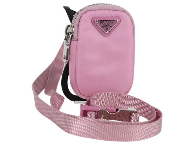 PRADA Smartphone Tasche Schultertasche Nylon Rosa Silber Auth MX024M Pink