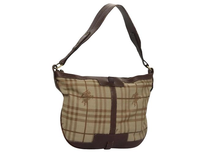 Borsa a Spalla Burberry Nova Check in Tela Beige Oro Auth 116276 D'oro
