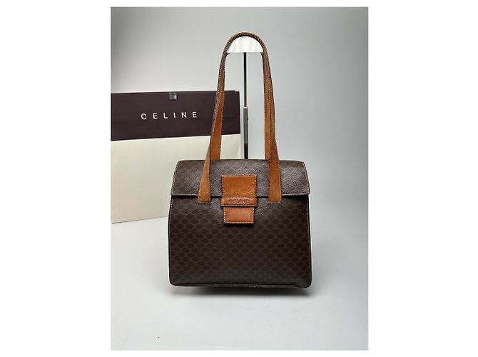 Céline Sac en cuir monogramme vintage Celine marron
