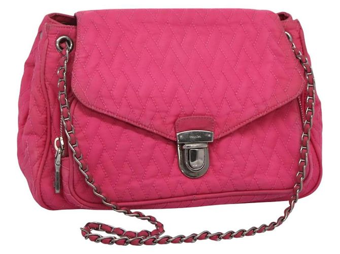PRADA Bolsa de Hombro de Cadena de Nylon Rosa Auth 92071