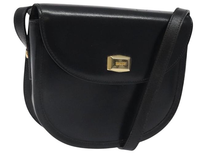 Bolsa de Ombro BALLY em Couro Preto Dourado Auth BA1625