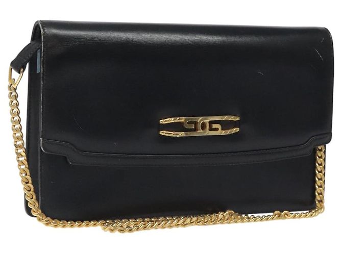 Borsa a spalla con catena GUCCI in pelle nera e oro Auth 121927 Nero D'oro