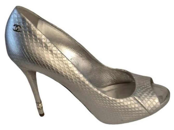 Chanel Heels 39 Silver Silvery