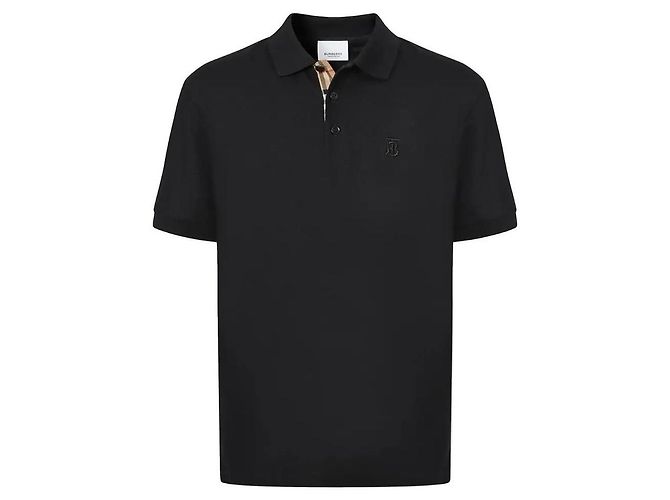 Polo preto de algodão piqué com logo Eddie da Burberry