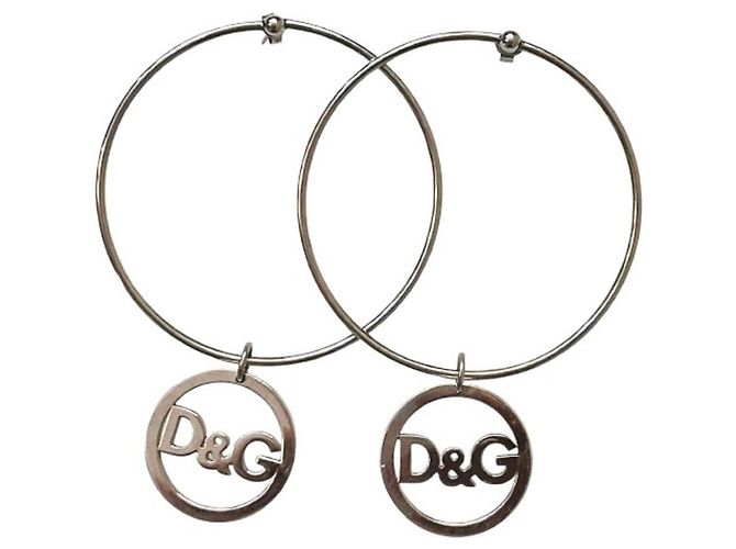 Wunderschöne DOLCE & GABBANA Ohrringe großer Ring mit kleinerem Anhänger-Ring-Logo Silber