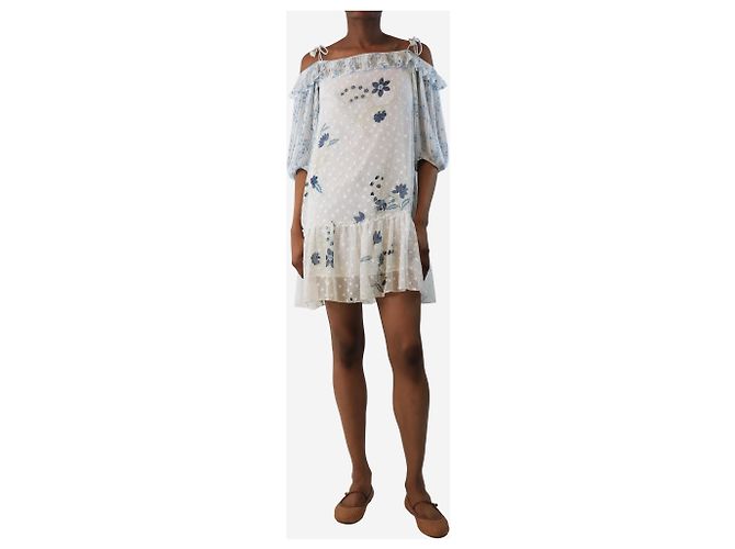 See by Chloé Weißes und blaues Blumen-Minikleid - Größe UK 6