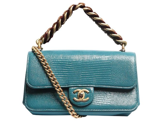 Chanel Bolso de hombro mini flap exótico turquesa Verde