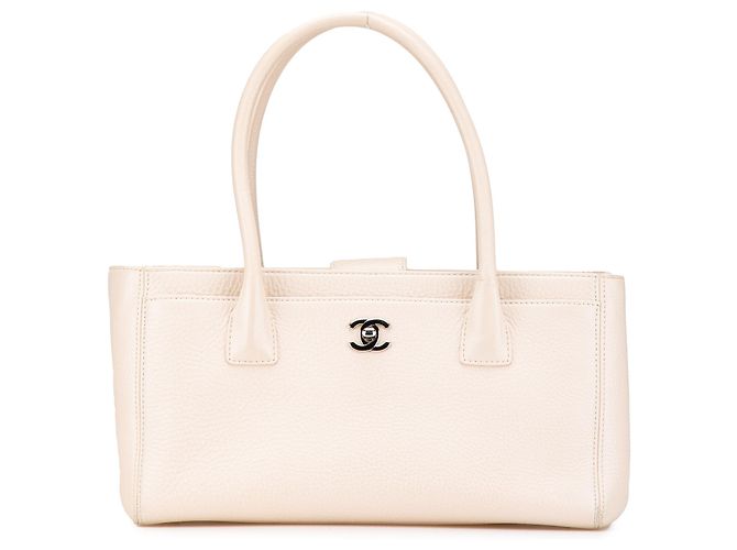 Executive Chanel Marrom Pequena Bolsa Executiva de Couro de Bezerro Cerf Bege