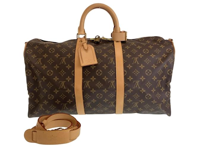 Louis Vuitton Monogram Keepall Bandouliere 50 Brown Beige Plastic  ref.2221267
