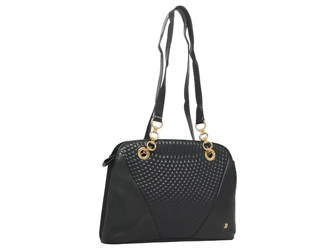 BALLY Bolsa de Ombro Matelassê em Couro Azul Marinho Dourado Auth th6030
