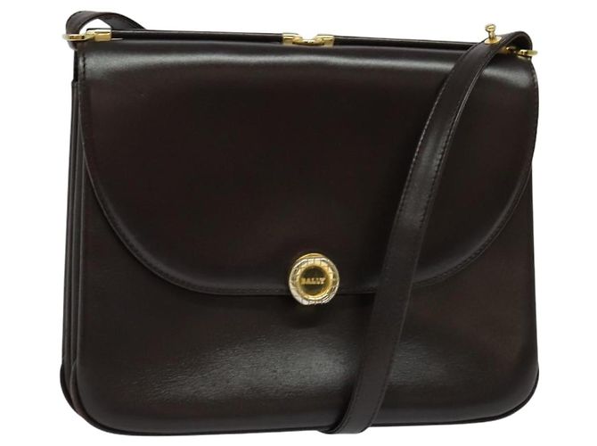 BALLY Schultertasche aus Leder Braun Gold Auth sw625 Golden