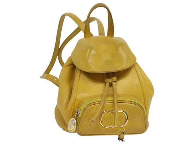 Christian Dior Backpack Leather Gold Yellow Auth BA2068 Golden