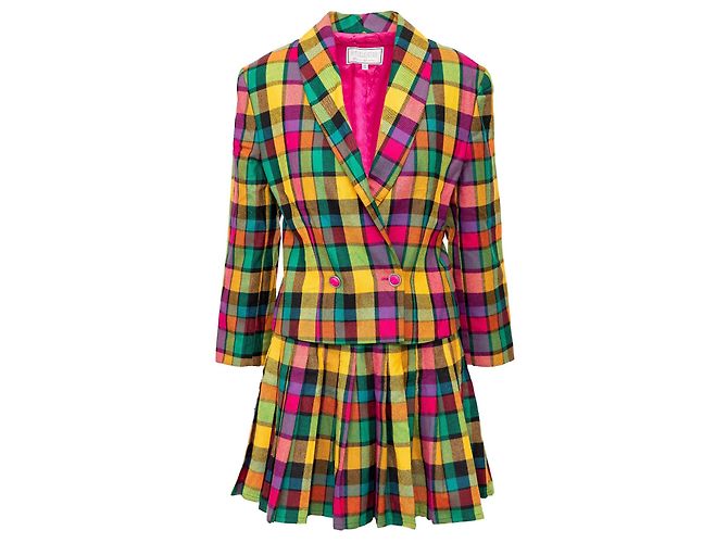 Set Gianni Versace Blazer e Mini Gonna in Lana a Quadri Multicolore