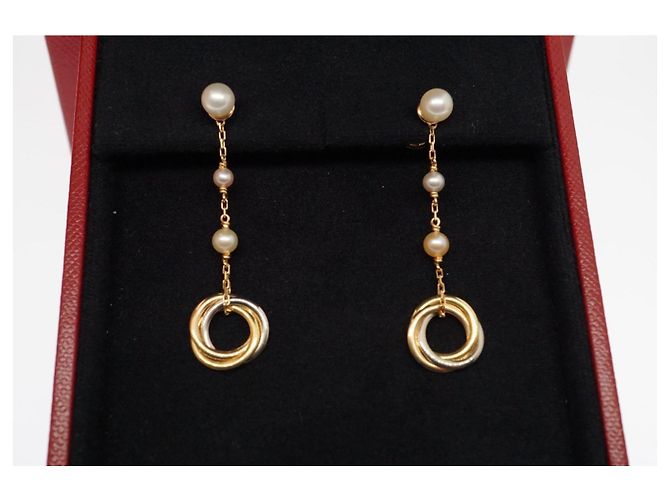 Orecchini Cartier Trinity in 3 ori e perle D'oro Gold hardware 