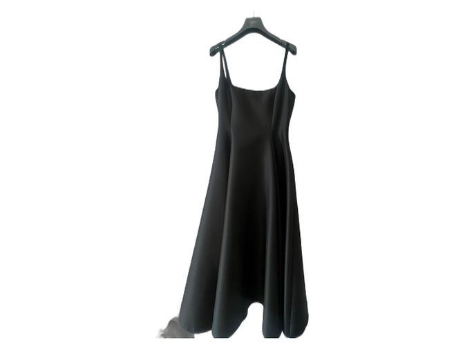 Christian Dior Abito midi in lana e seta Nero