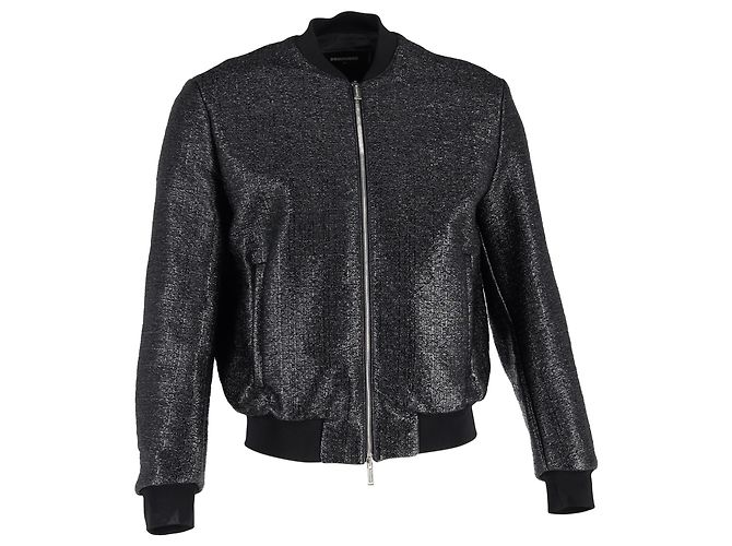 Texturierte, schwarze Polyester-Bomberjacke mit Reißverschluss von Dsquared2