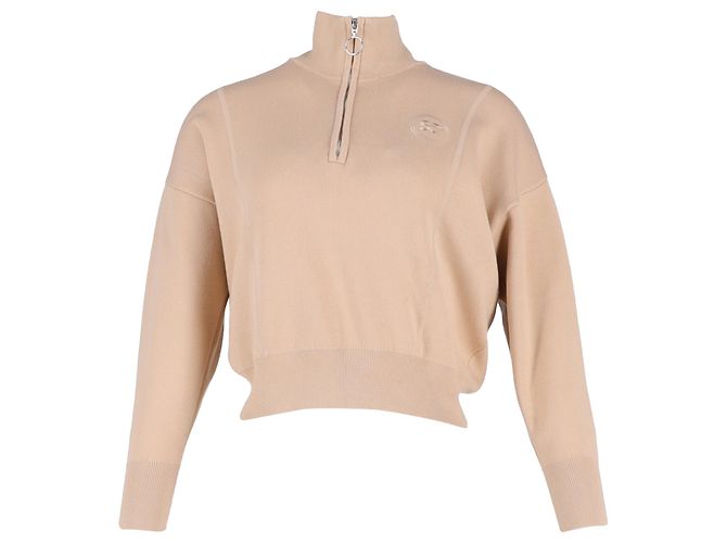 Beige Baumwoll-Pullover mit halbem Reißverschluss von Sandro Paris 