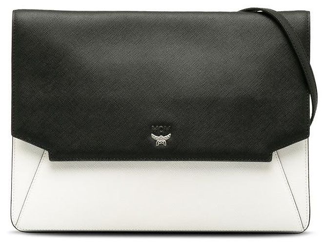 MCM Leather Flat Shoulder Bag Black White