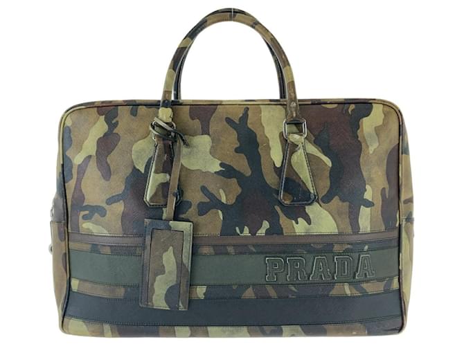 Prada Saffiano Camouflage Leather Briefcase Green  ref.2223065