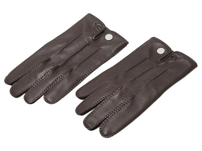 Hermès Hermes Sellier Button Lambskin Gloves Brown