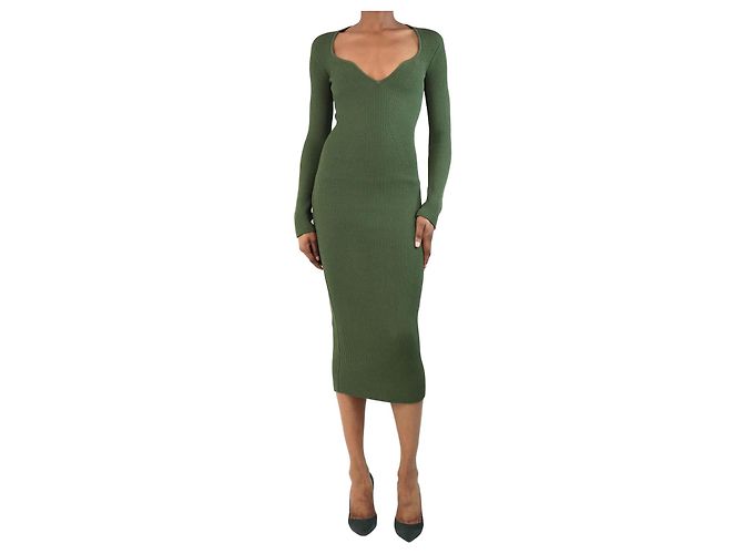 Khaite Vestido midi canelado verde Alessandra - tamanho XS