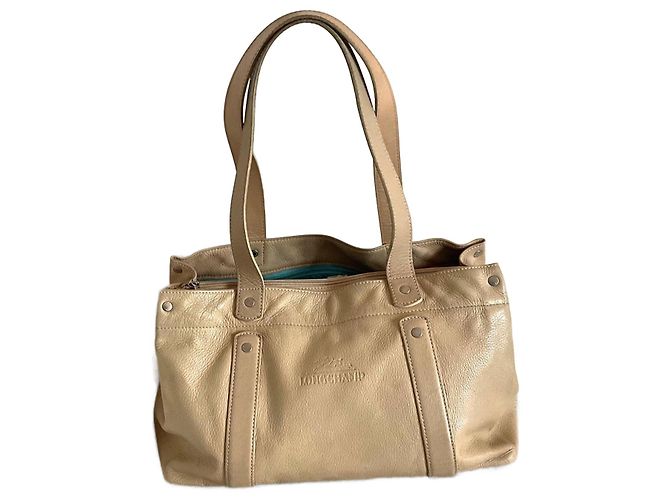 Bolsa de mão Longchamp em couro bege Creme